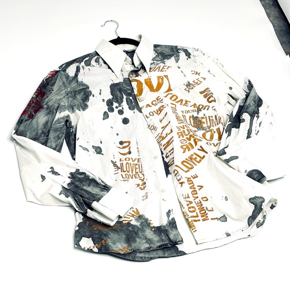 Vizzini long sleeve dress shirt icebreaker graffiti print sz M - Picture 6 of 9
